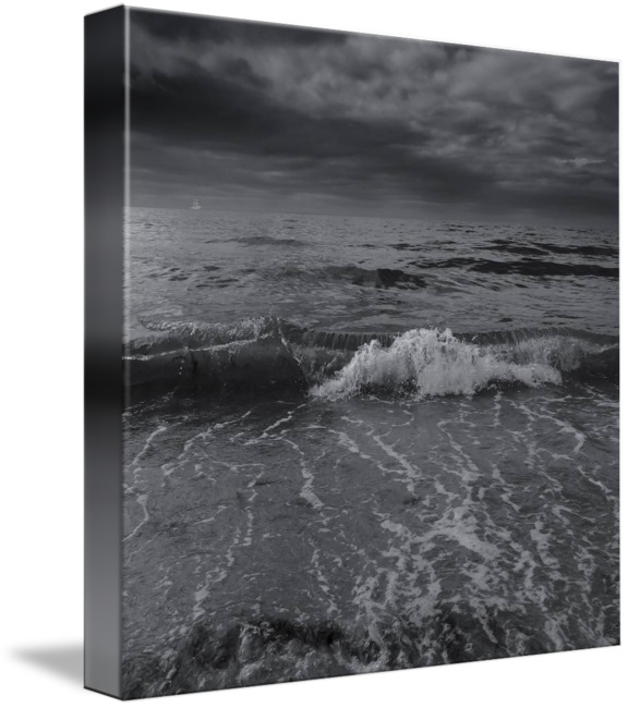 Black and white ocean photograph on stretched canvas