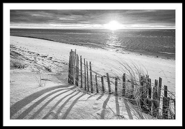 Cape Cod Beach Fence - Landscape photography black and white print by Darius. A - DAPIXARA.