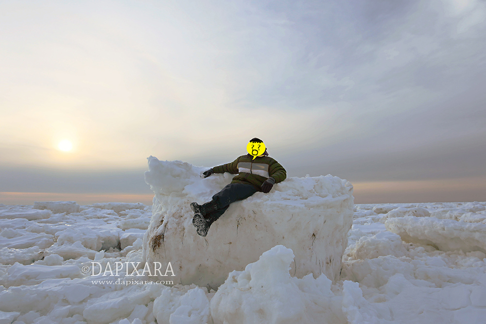 Me on Giant Ice Chunk, Wellfleet, Massachusetts March, 2015. Photographer © Dapixara.