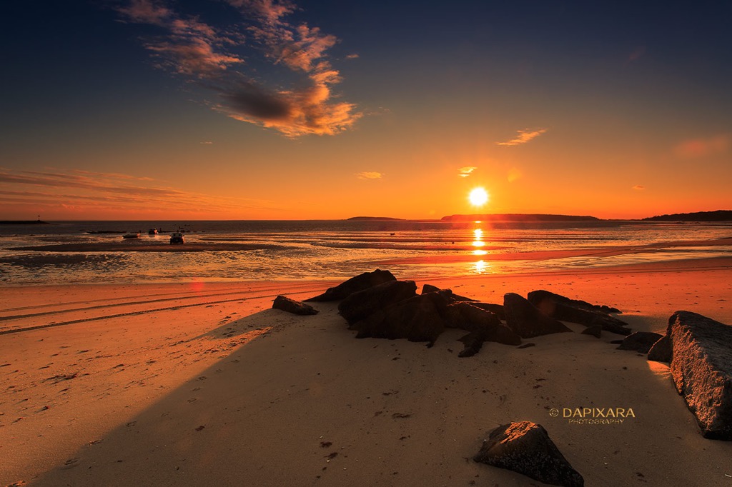 Today's charmingly beautiful sunset at Mayo beach, Wellfleet, Massachusetts, Cape Cod.  Sunset, Mayo beach, Wellfleet, MA. © Cape Cod artist Dapixara.