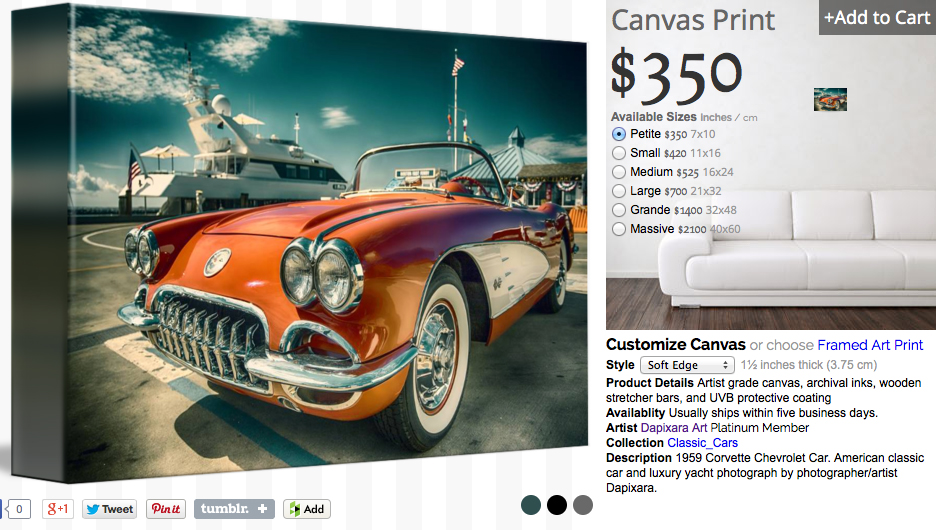 American classic car photography print for sale
