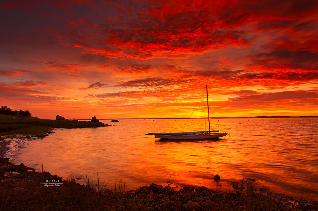Electrified sunrise today at Nauset Harbor in Orleans, Massachusetts. Photo by Cape Cod photographer Dapixara. https://dapixara.com