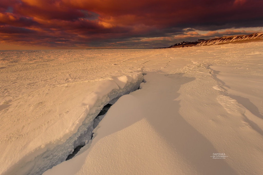 Today's sunset from frozen Cape Cod Bay. First Encounter beach, Eastham Cape Cod. © Dapixara. https://dapixara.com