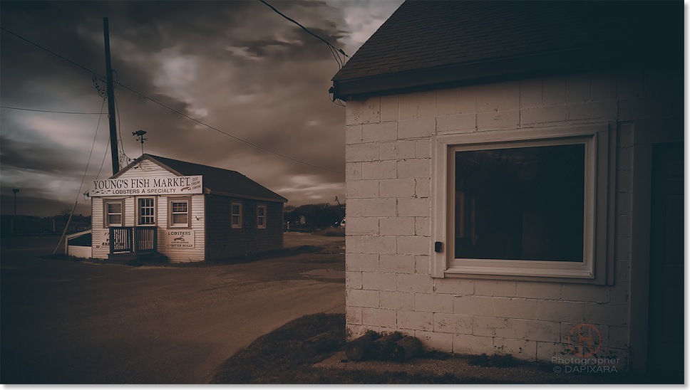 lobster shack sepia art print for sale. Black and white photograph by Dapixara.