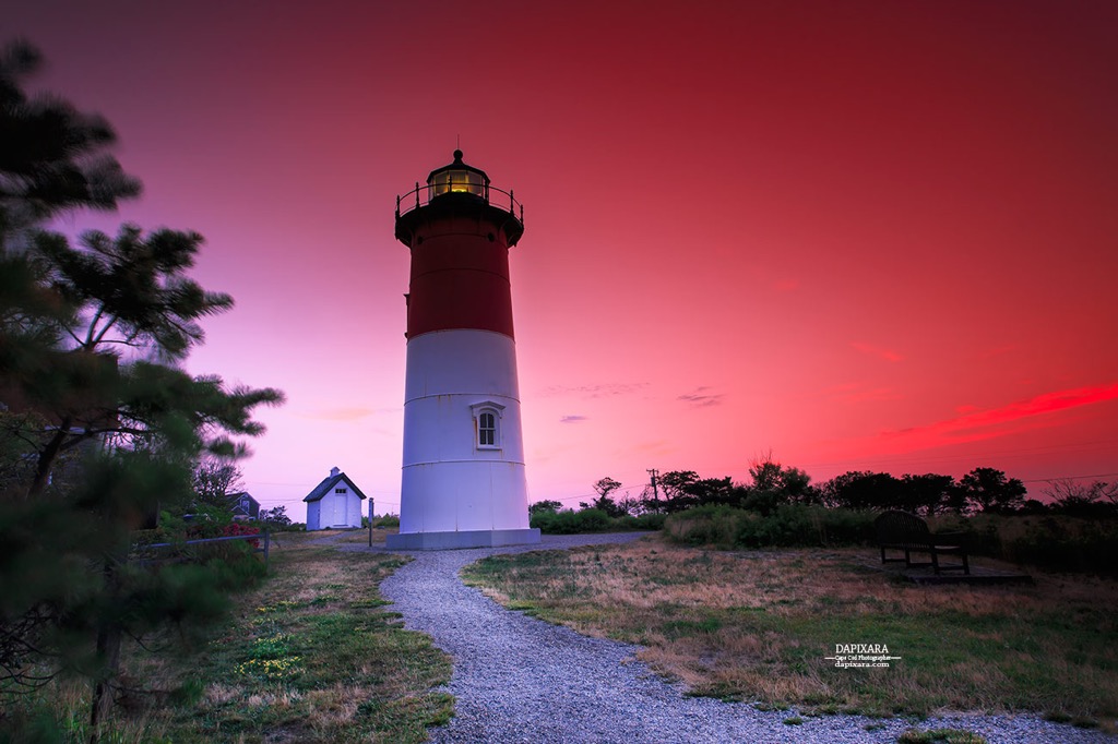 Today's pretty pastel color sunrise at Nauset Lighthouse in Eastham, Cape Cod National Seashore. Nauset Lighthouse, Cape Cod MA. © Dapixara July 17, 2018.