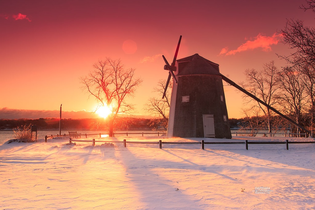 Divine snow sunrise Today at Orleans, Massachusetts windmill. Dapixara photography https://dapixara.com