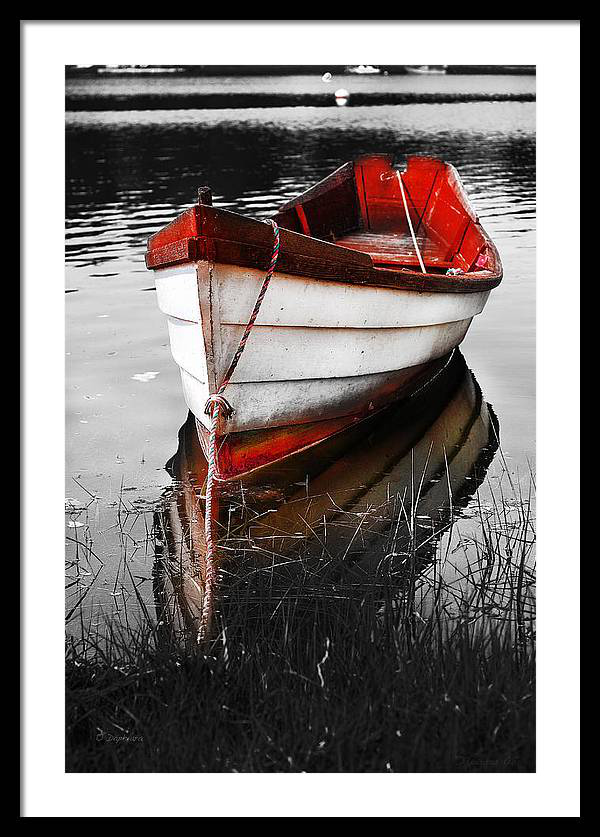 Red Boat framed black and white print by Dapixara
