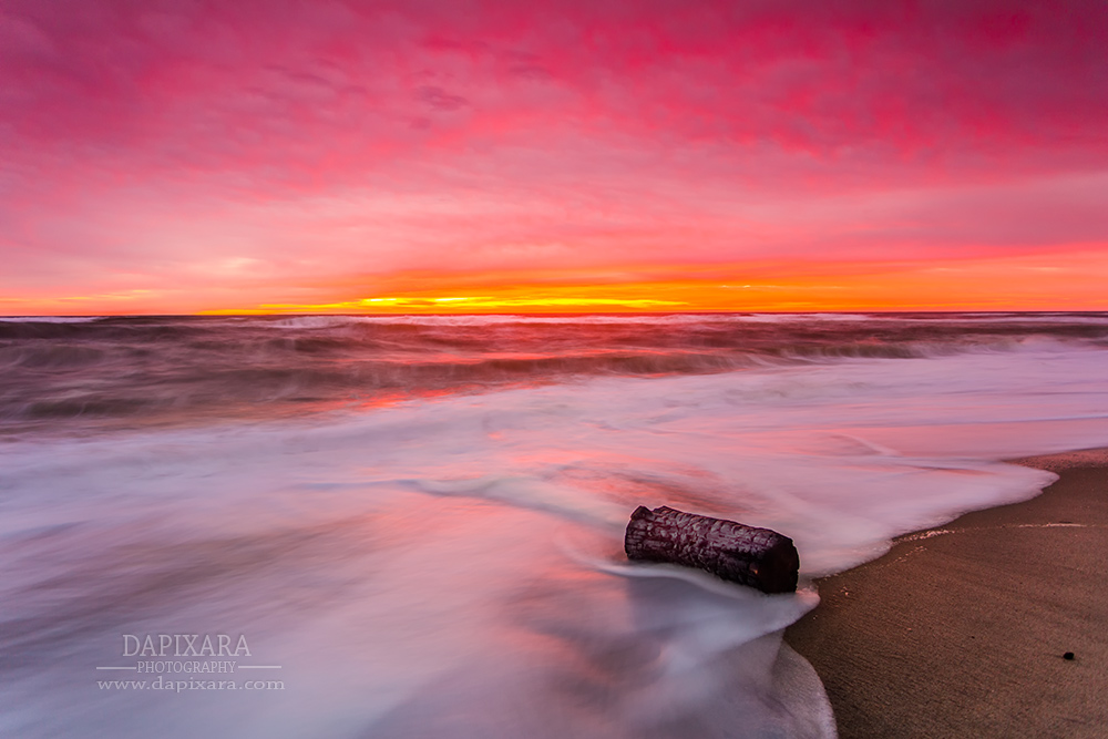 Red sky in the morning sailors take warning! Sunrise on Nauset Light beach in Eastham, Cape Cod. Dapixara Cape Cod beach photography