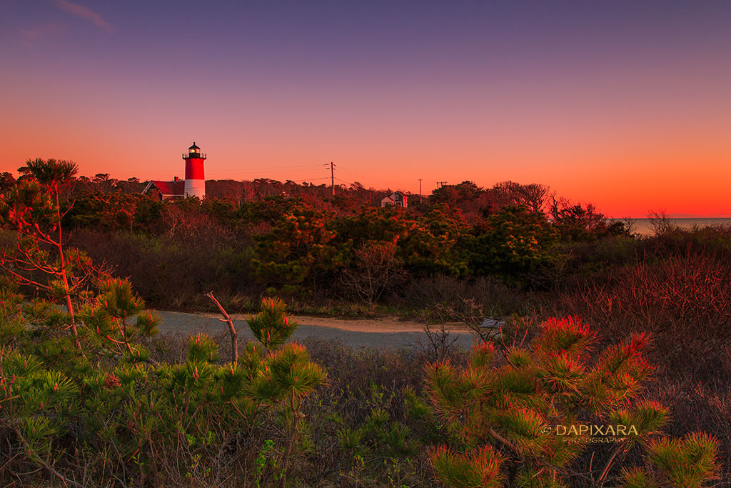Unclouded sunrise at Nauset Light.