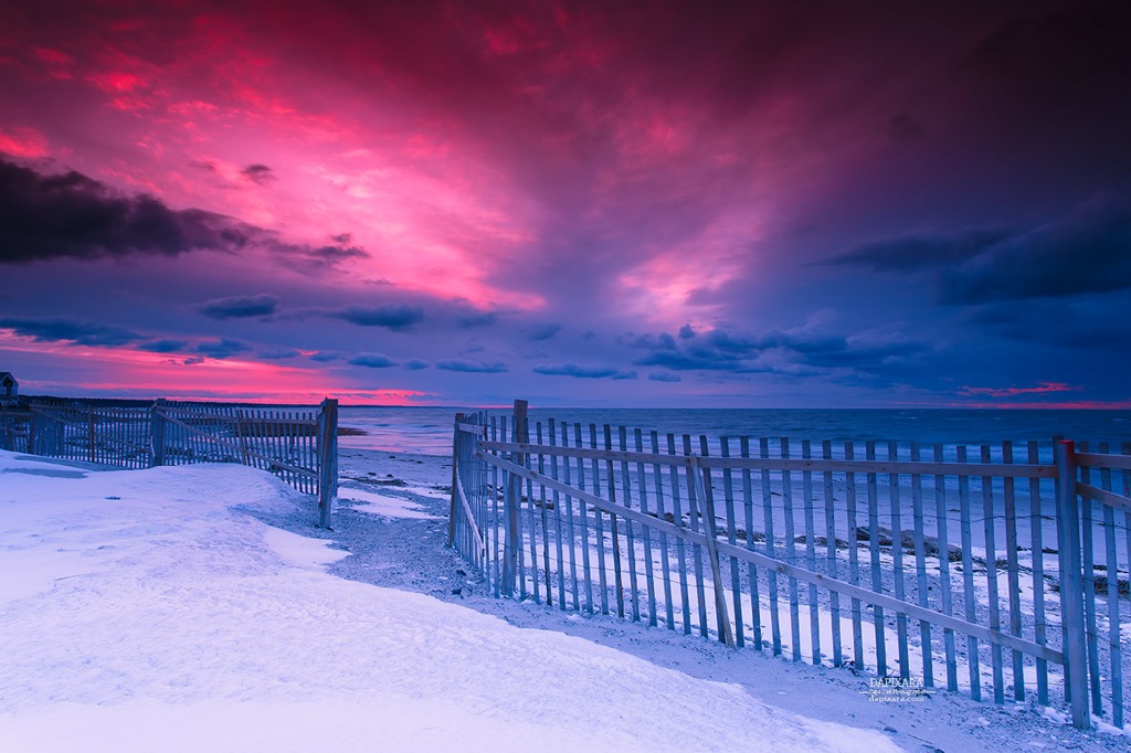Today's awe-inspiring sunset from Skaket beach with snow and beautiful clouds, Orleans, Massachusetts. Dapixara Cape Cod images https://dapixara.com
