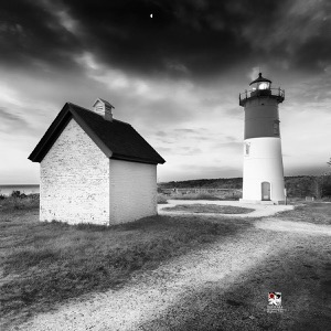 Black and White Lighthouse. Nauset light in Eastham, Massachusetts USA
