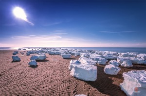 Sun and Ice. Cape Cod Bay covered with ice. Photo by Dapixara.