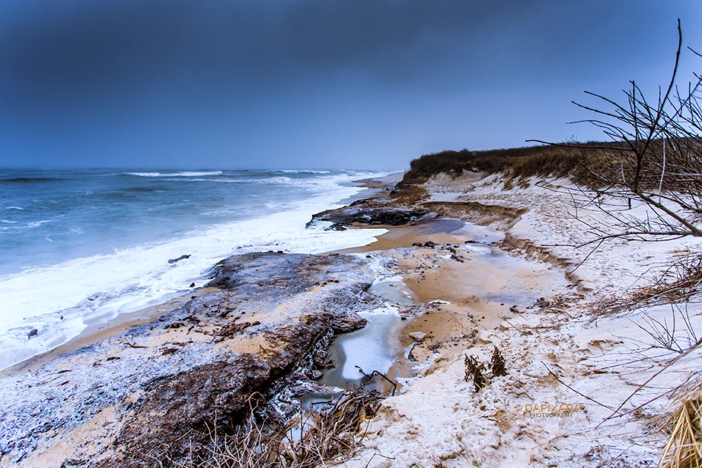 coast guard beach after 2019 storm. Beach entrance at Coast Guard beach January 21, 2019, after winter storm. © Dapixara