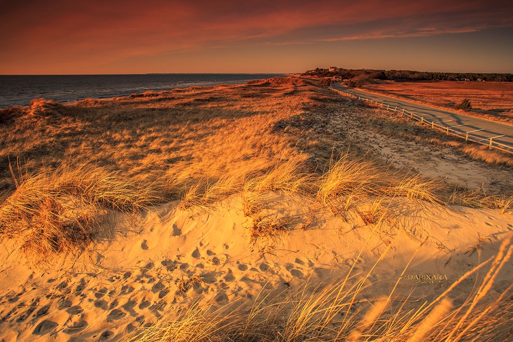 First Encounter beach, Eastham. First Encounter beach has the most stunning sand dune pathways. Children like to spend summer days running down the dunes.