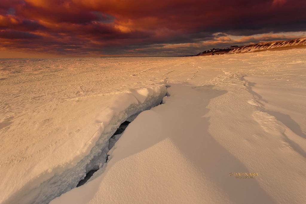 Frozen Cape Cod Bay First Encounter Beach sunset. © Dapixara - Cape Cod photography.