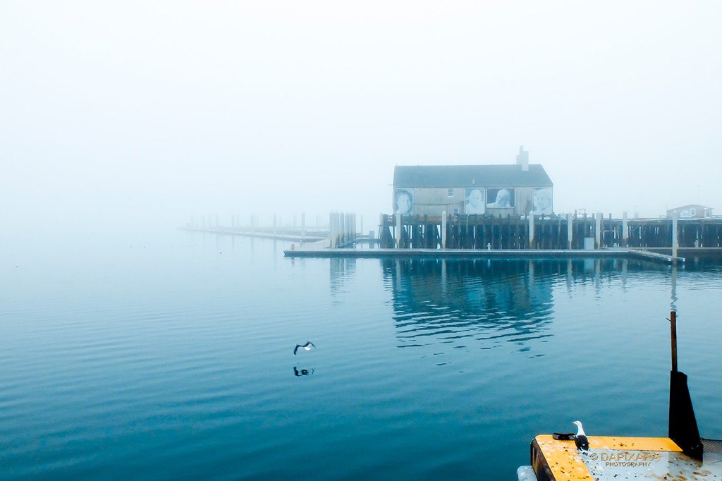 Provincetown Harbor. Mystical dense fog on the Provincetown Harbor today (December 15, 2018). Fog in Provincetown, Massachusetts. © Dapixara Cape Cod pictures.