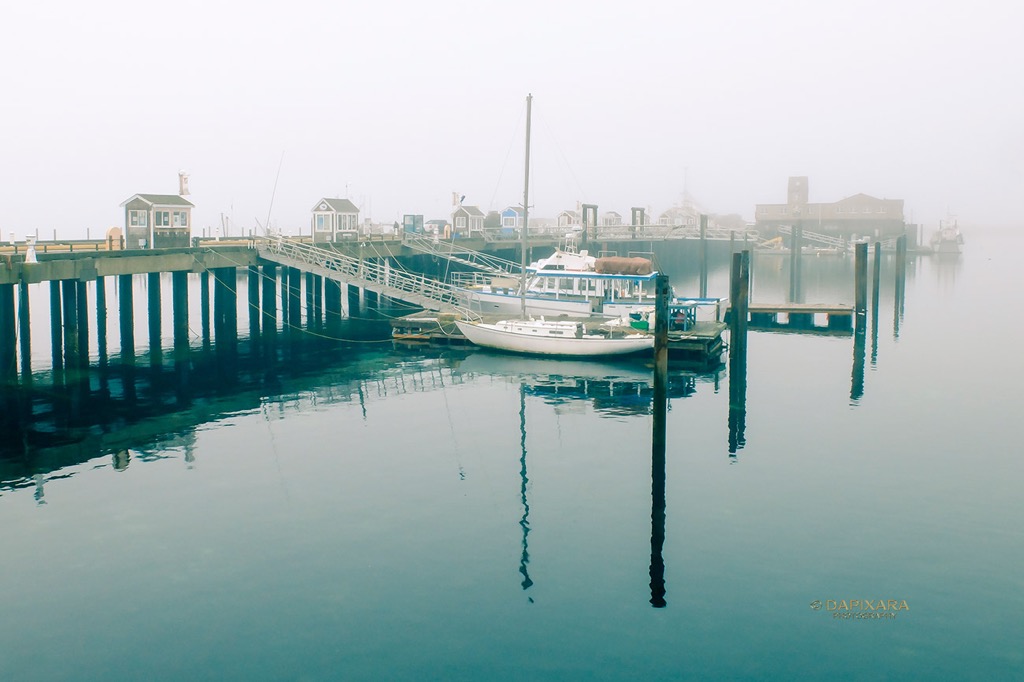 Provincetown, Massachusetts. Mystical dense fog on the Provincetown Harbor today (December 15, 2018). Fog in Provincetown, Massachusetts. © Dapixara Cape Cod pictures.