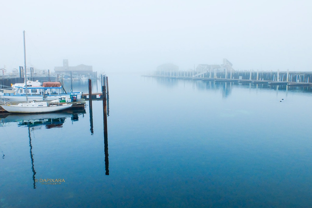 Provincetown, Cape Cod. Mystical dense fog on the Provincetown Harbor today (December 15, 2018). Fog in Provincetown, Massachusetts. © Dapixara Cape Cod pictures.
