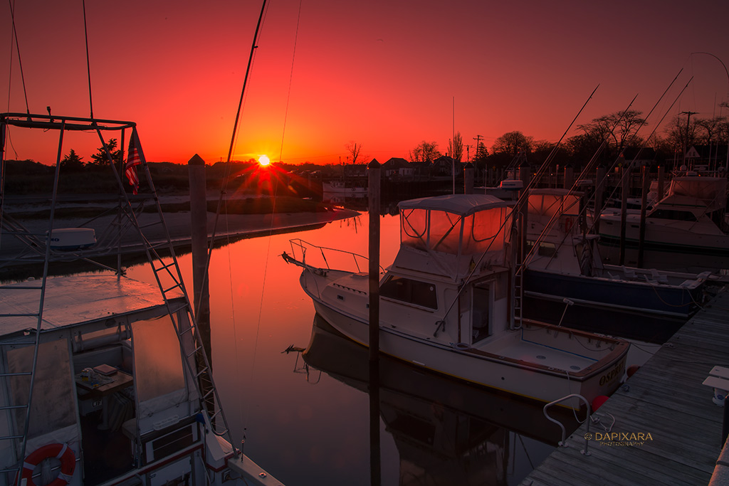 After the rain, the first real sunrise in days. Rock Harbor, Orleans, Cape Cod. Check cool sharks & fishing clothing by DAPIXARA.