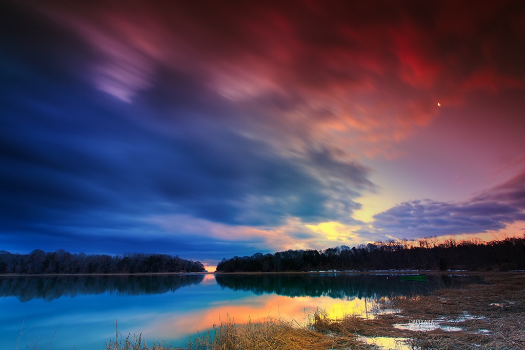 Darling sunrise with moon and clouds moving out Today at Salt Pond, Eastham Massachusetts. Cape Cod National Seashore images by Dapixara https://dapixara.com