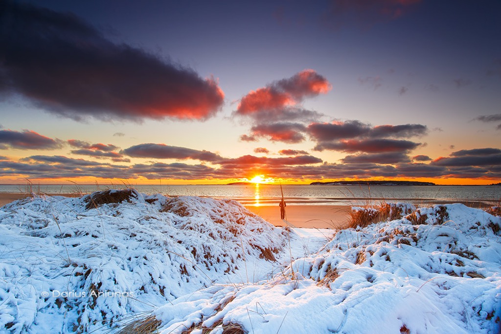 From shoveling snow today, to watching the sunset on the beach. Indian Neck beach, Wellfleet, Massachusetts. © Darius Aniunas.